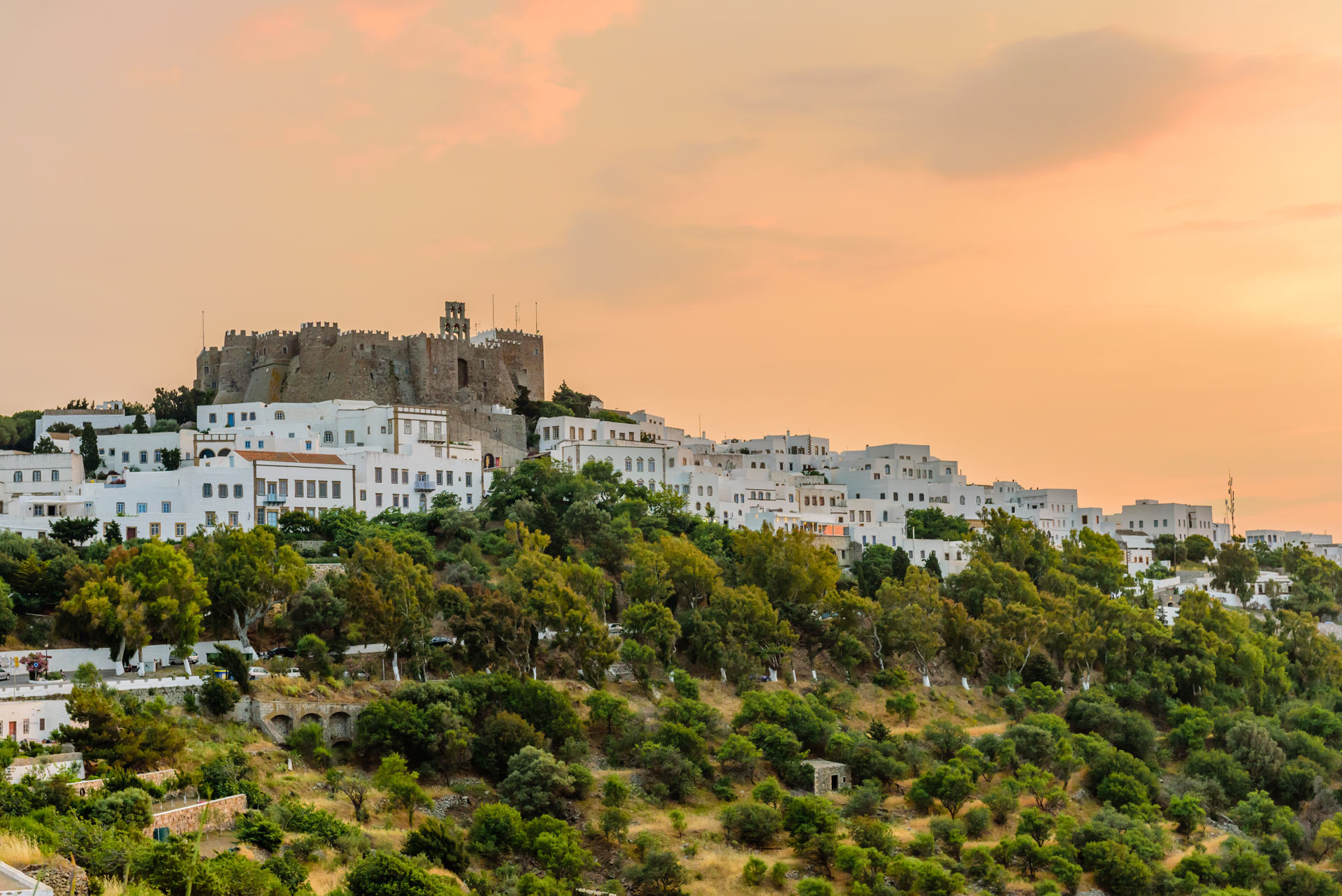 View of Monastery of st. John in Patmos island, Dodecanese, Greece