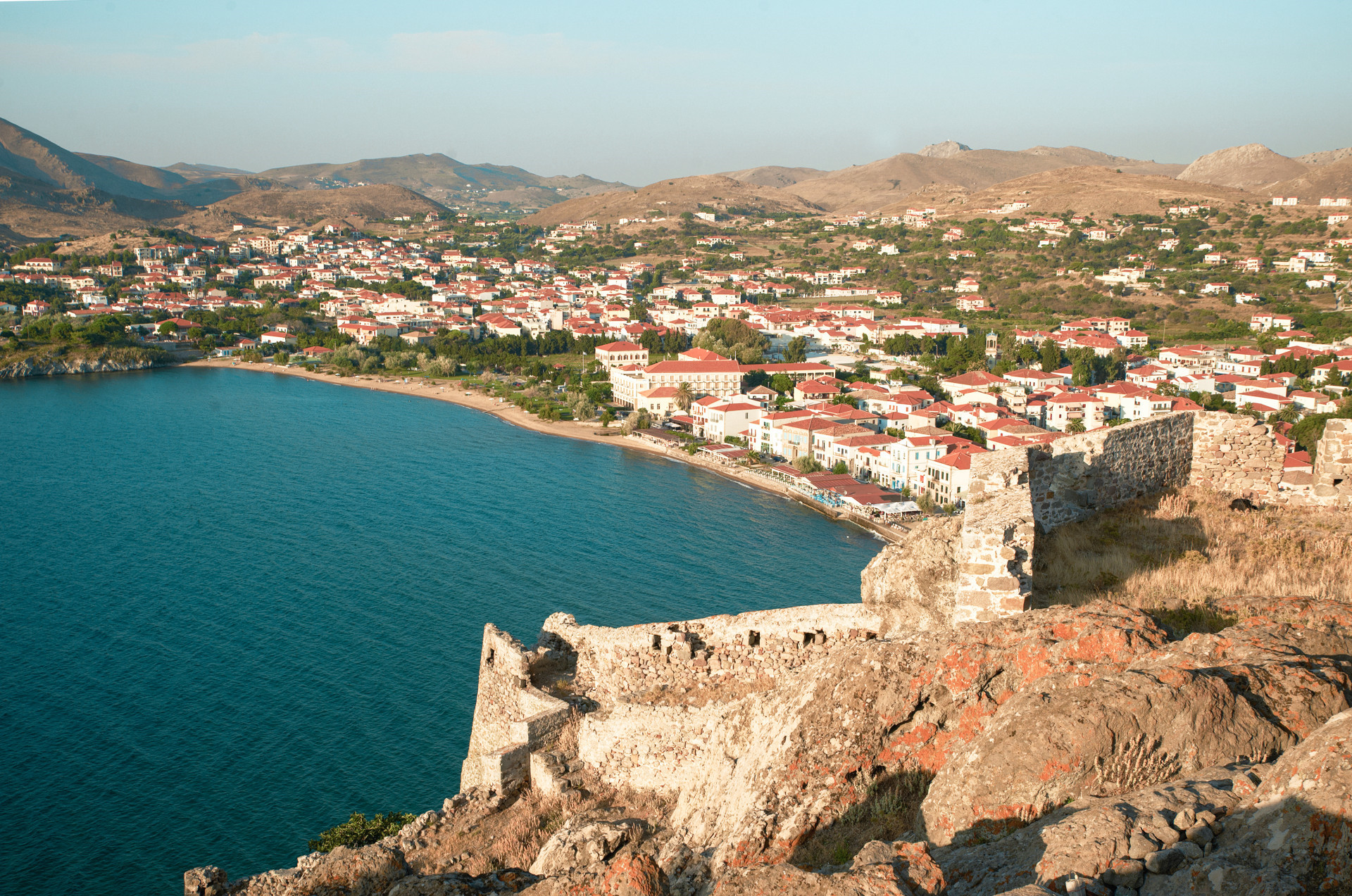 Romaikos Gialos beach is ideal for a swim if you’re in Myrina (Lemnos’ main town)