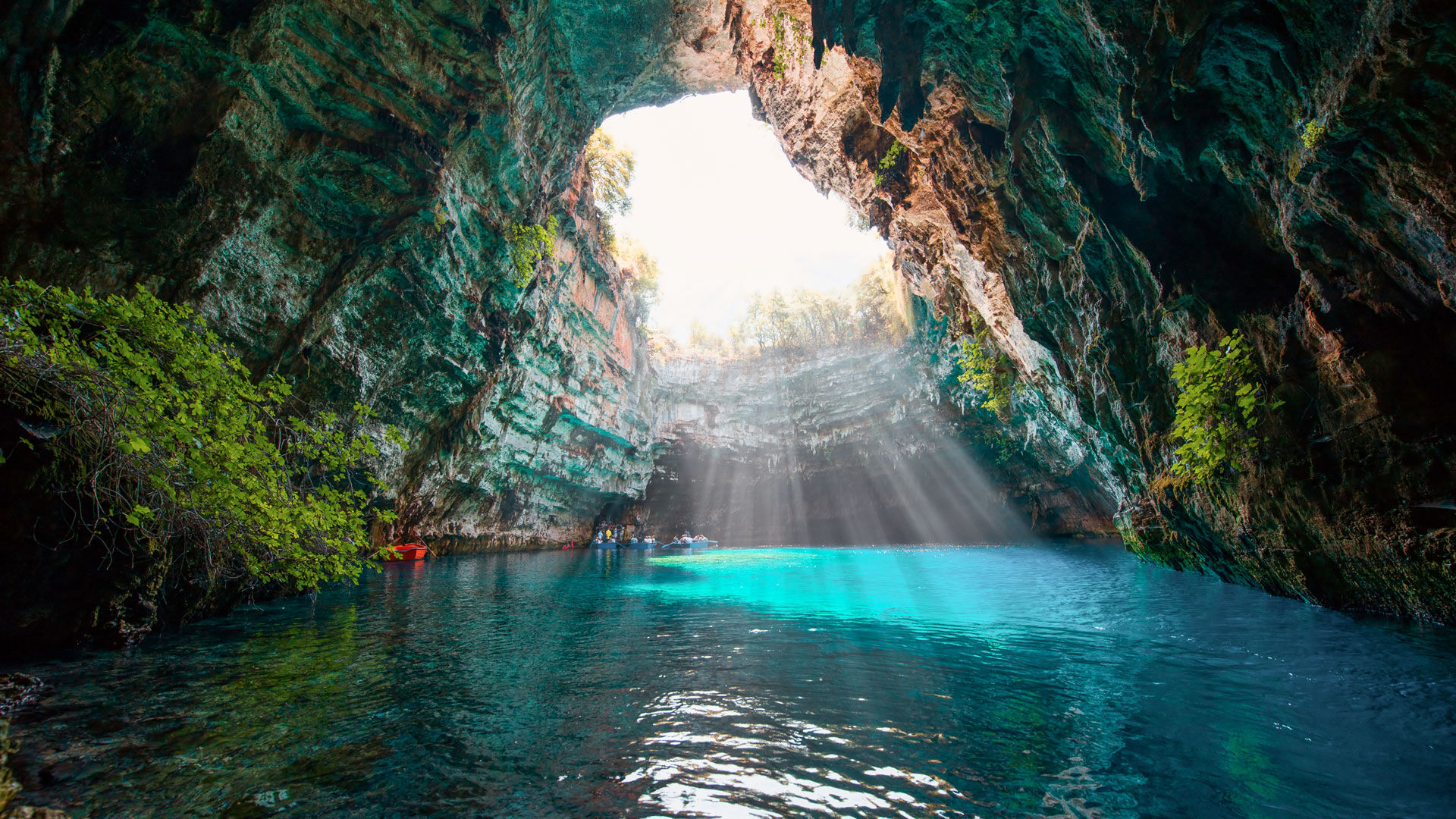 There are 20,000-year-old stalagmites in Melissani Cave