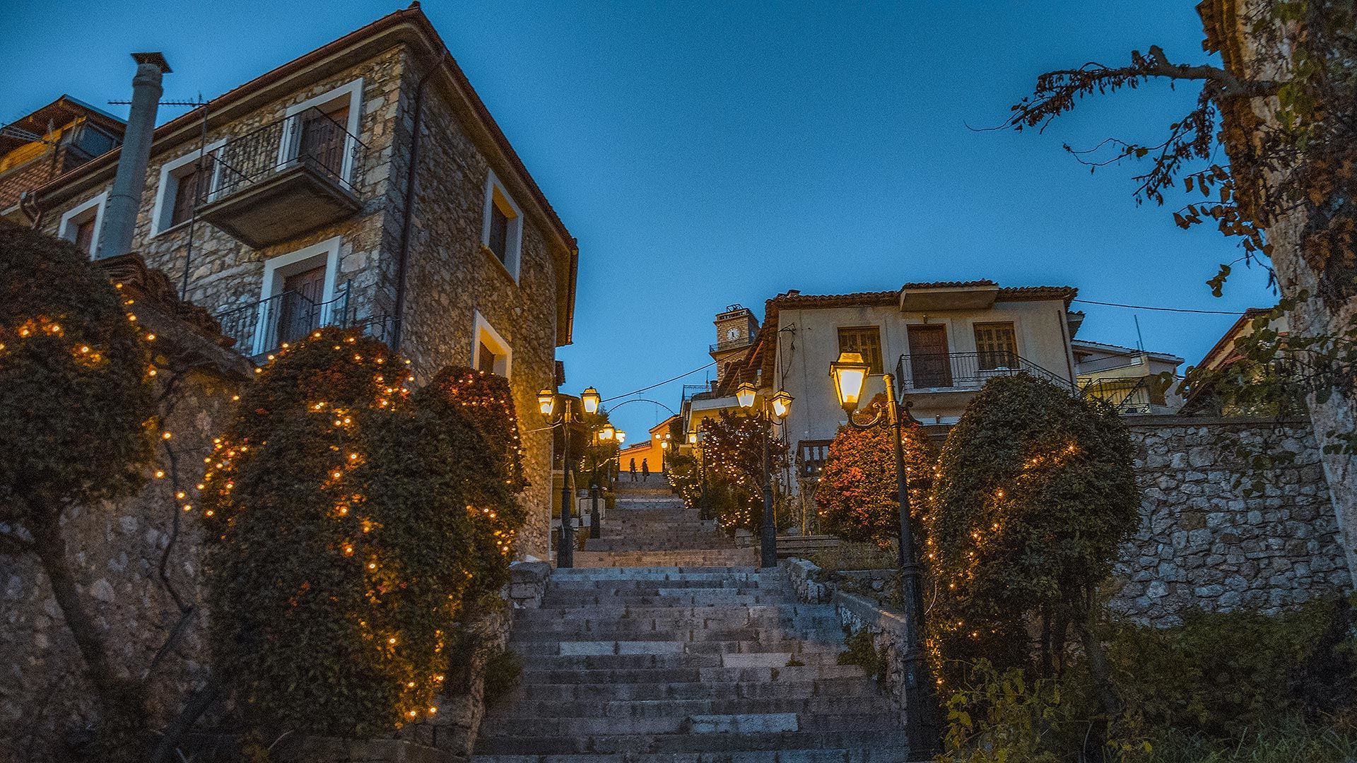 Arahova village with Christmas lights