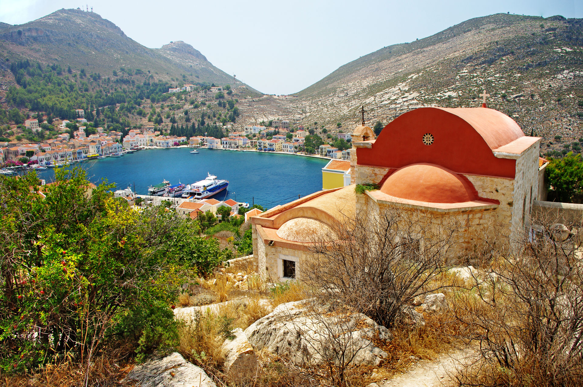 Kastelorizo with beautiful view of bay and church