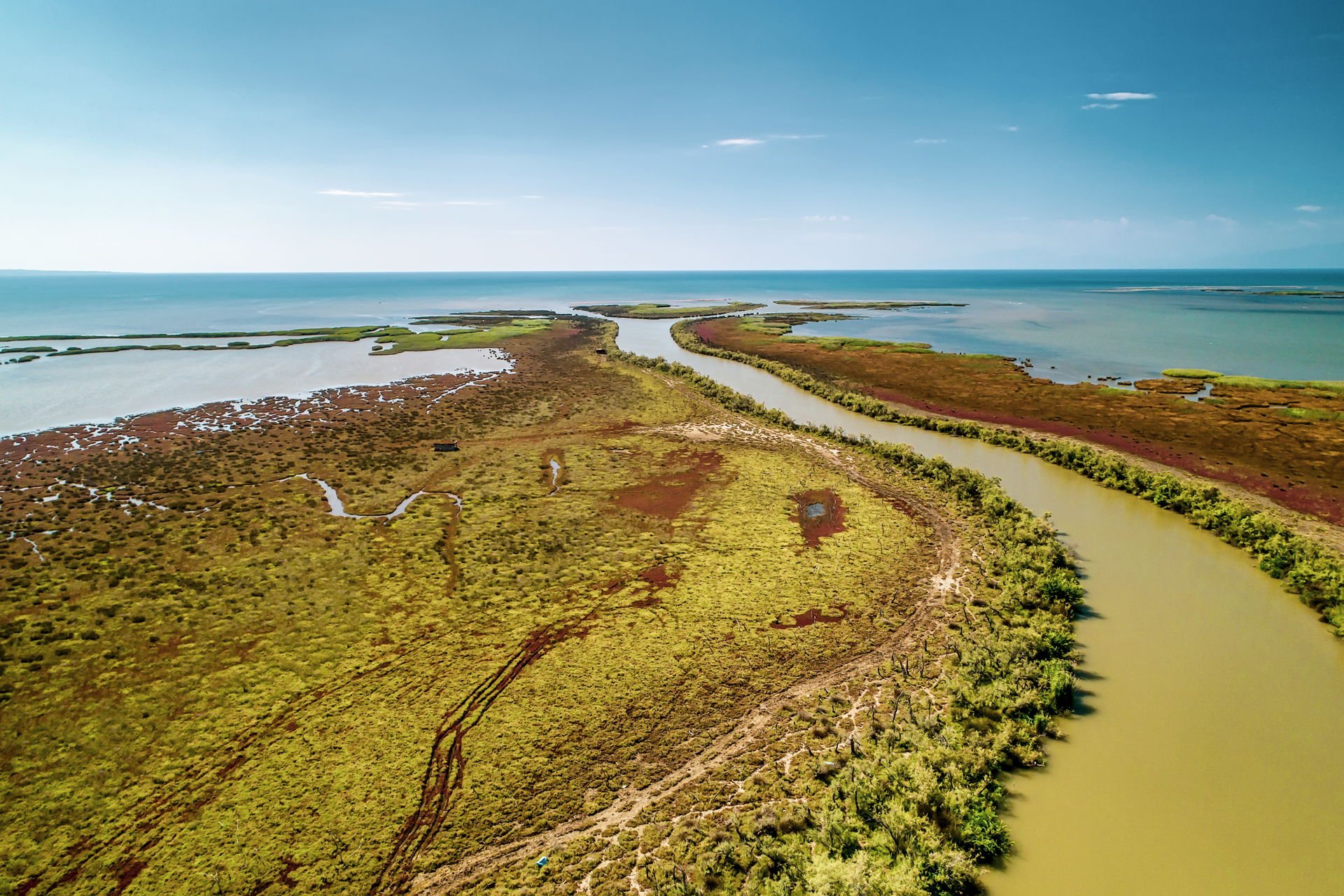 Aerial View of delta of the river Axios, in northern Greece