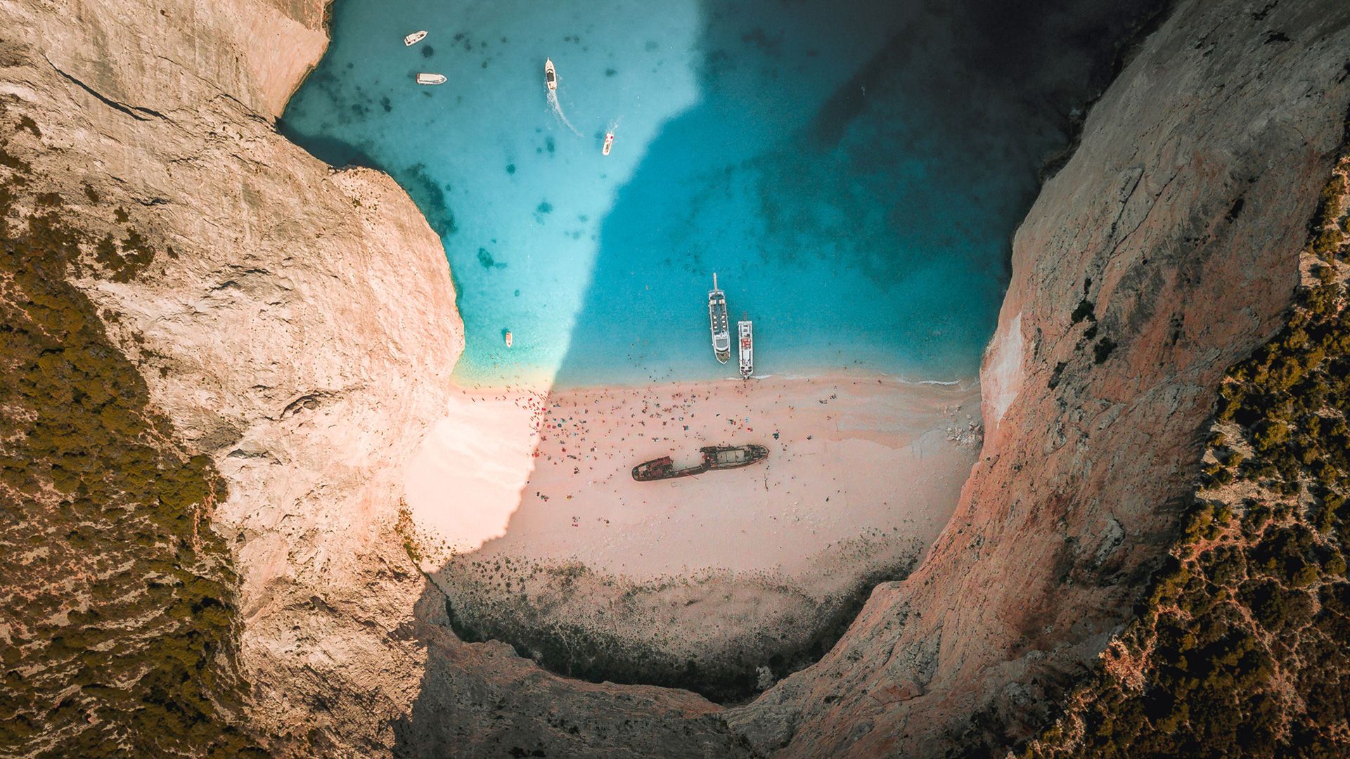 A bird's eye view of Navagio beach