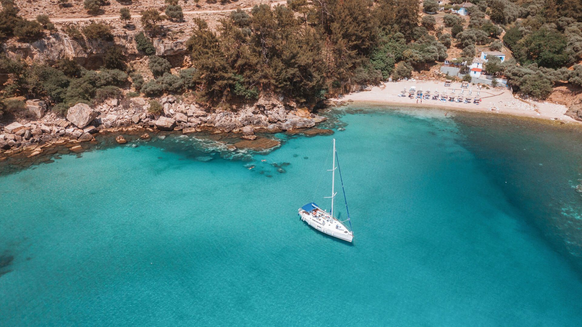 Aerial view of Paradise beach in Thassos island