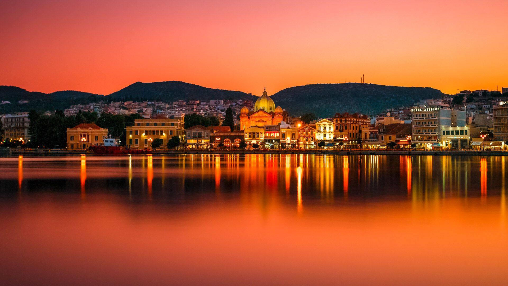 Panoramic view of Mytilene town in Lesvos island