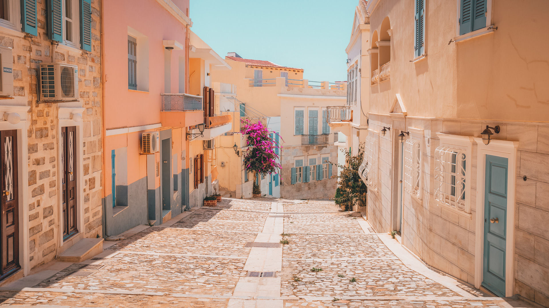 The neoclassical architecture and the multi-coloured mansion houses of Ermoupolis town