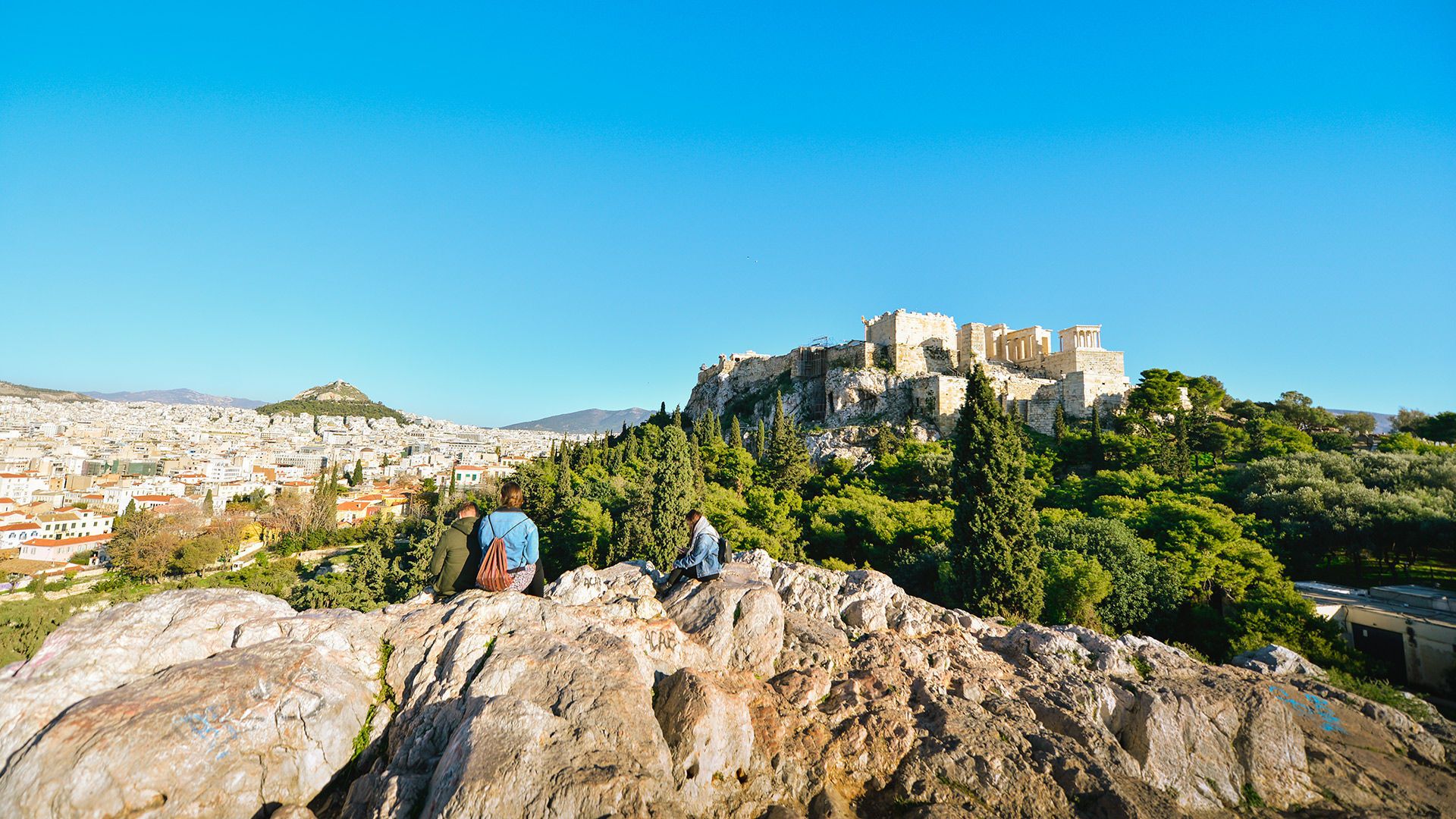 View of the Acropolis drom the Pnyx, the meeting place of democratic legislatures in antiquity