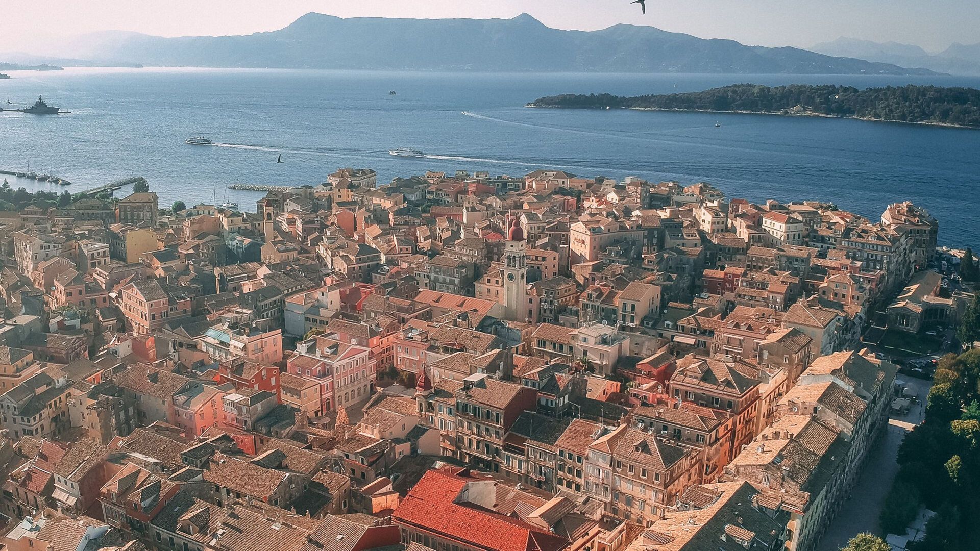 Aerial view of Corfu Old Town, Greece