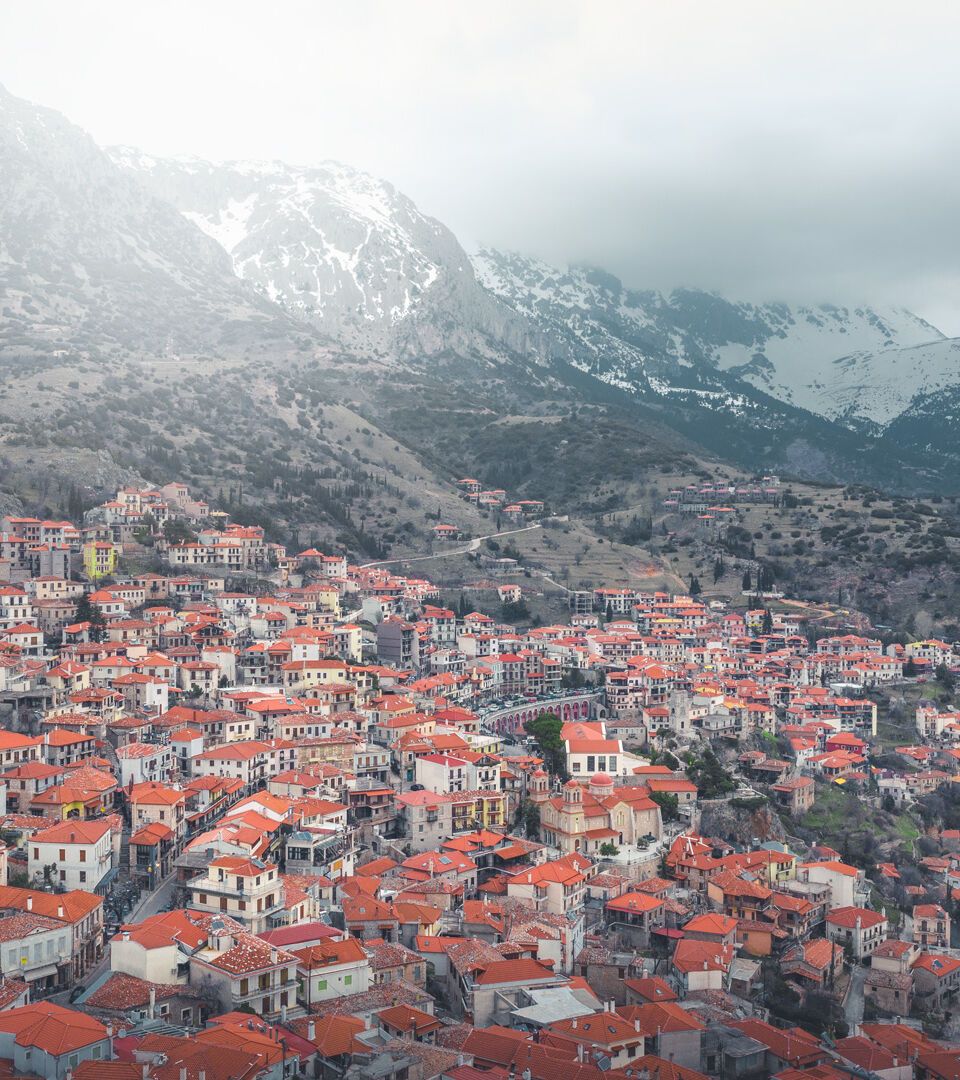 Arahova village from above during the winter 