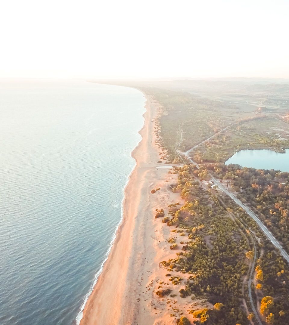 A narrow strip of land separates the sea from the Lagoon of Kaïafas