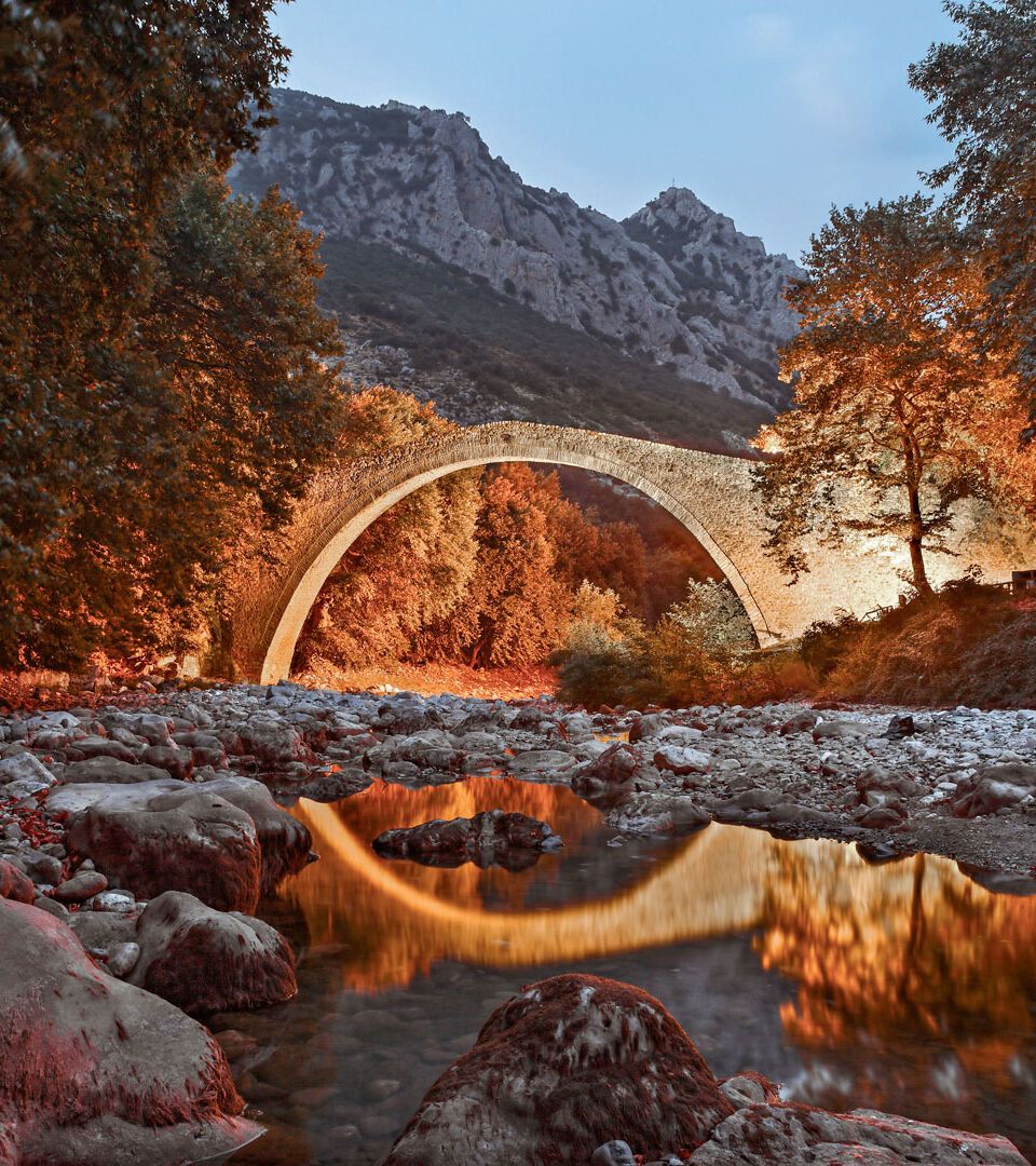 The famous arched stone bridge of Pyli, built in 1514