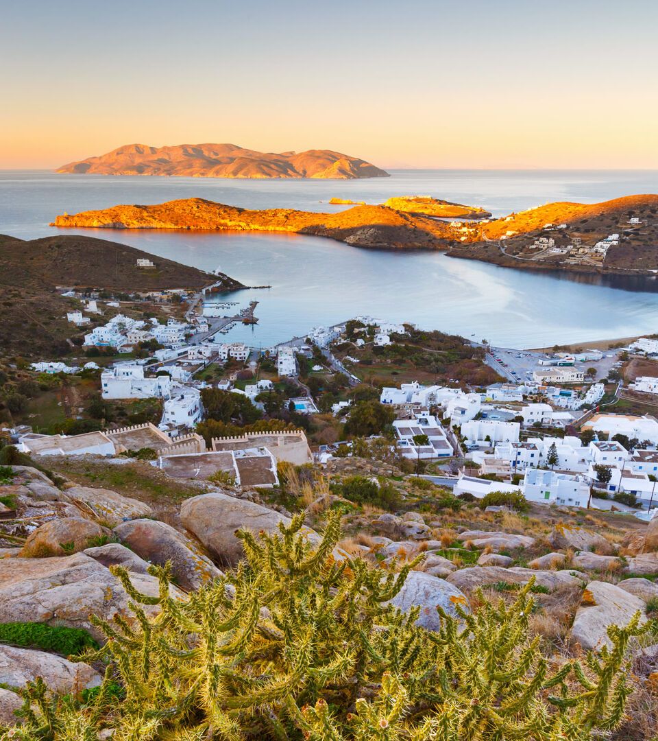 View of Sikinos's port at sunset