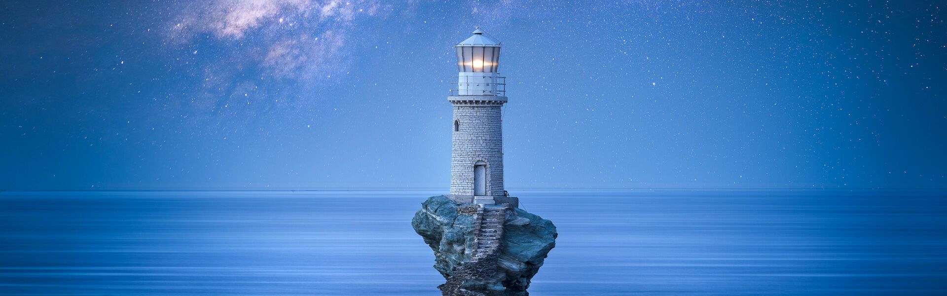 The Tourlitis Lighthouse off the coast of Hora is the only one in the Cyclades built on a rock in the middle of the sea