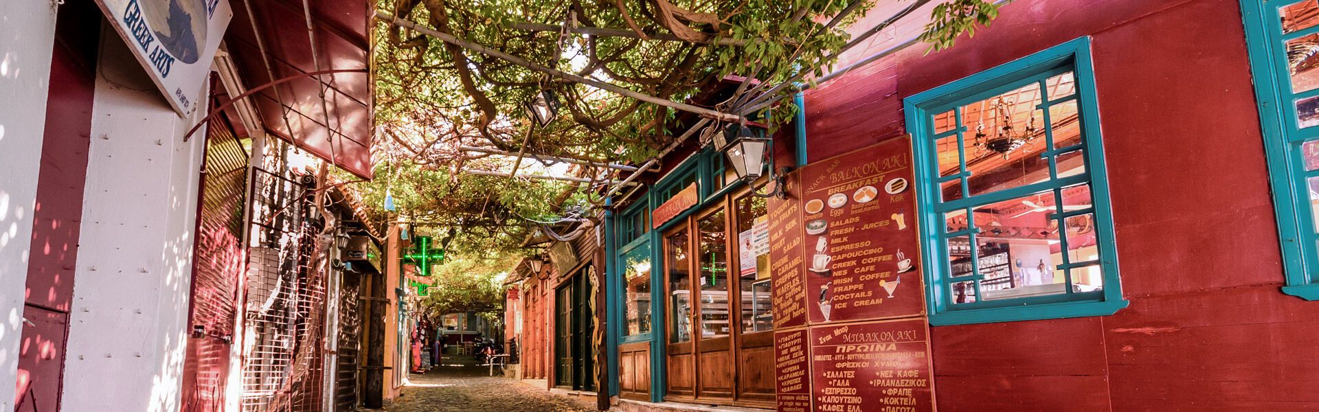 Molyvos, a preserved village with Anatolian-style mansions with brigtly coloured doors
