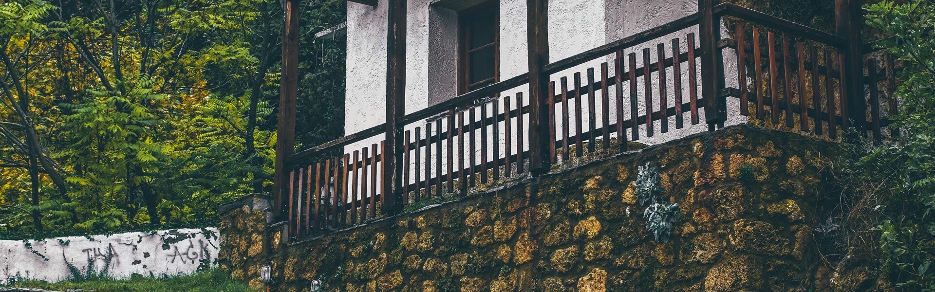 Old Greek traditional wood-stone house near Edessa town