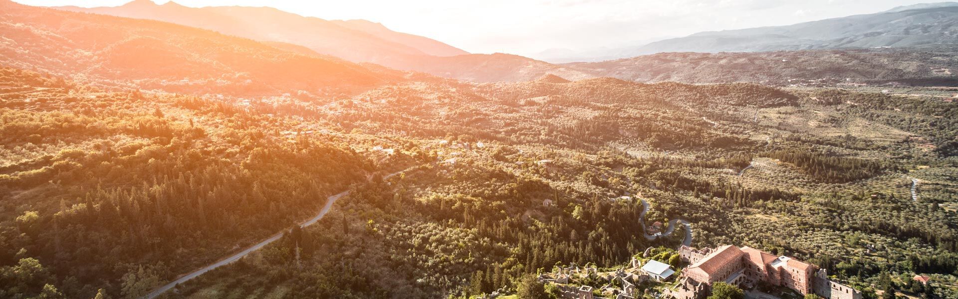 Panoramic landscape view on Mystras close to Sparta, Laconia