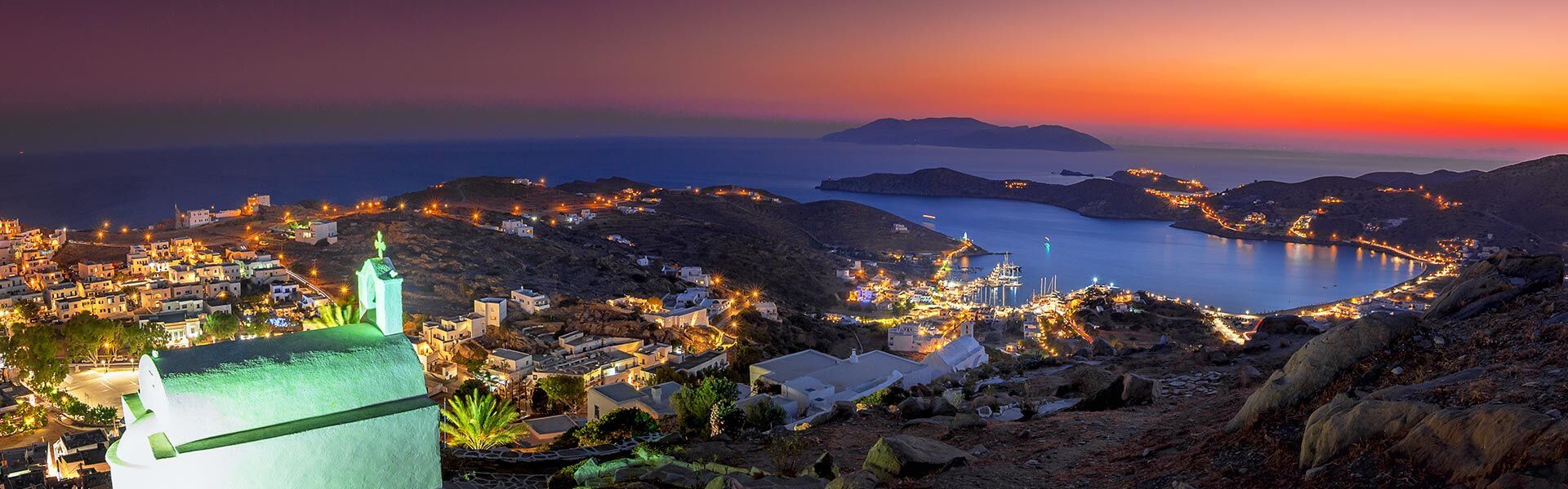 Panoramic view of Ios Hora by night