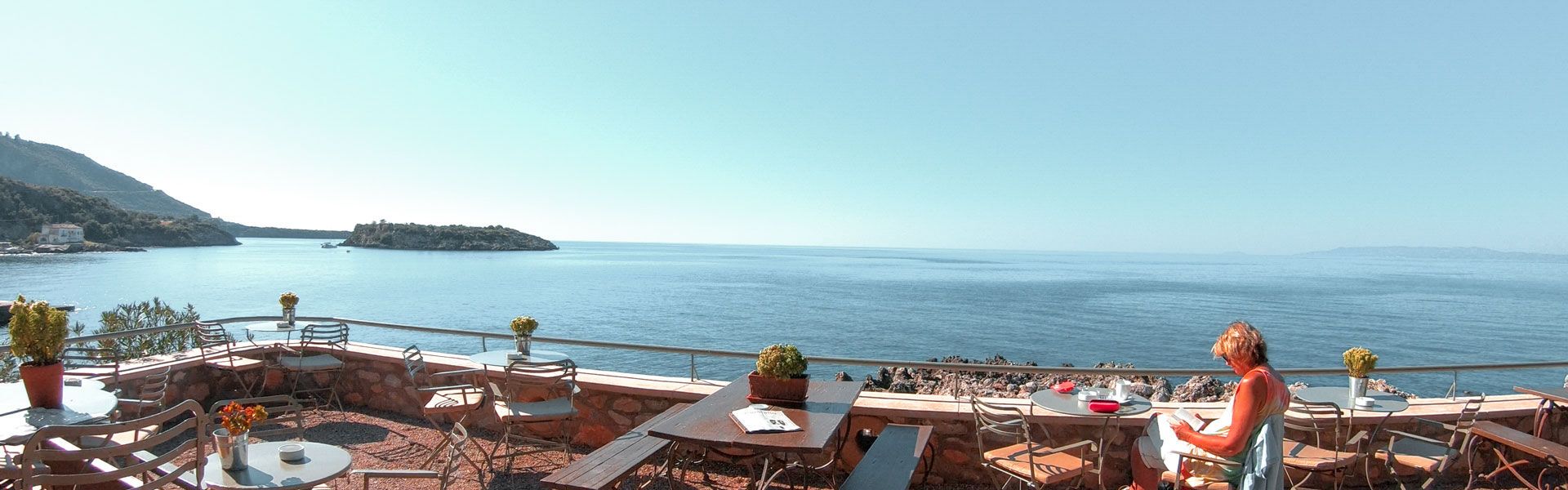 Sunbathing with a morning coffee at Kardamyli village-Aquarella cafe