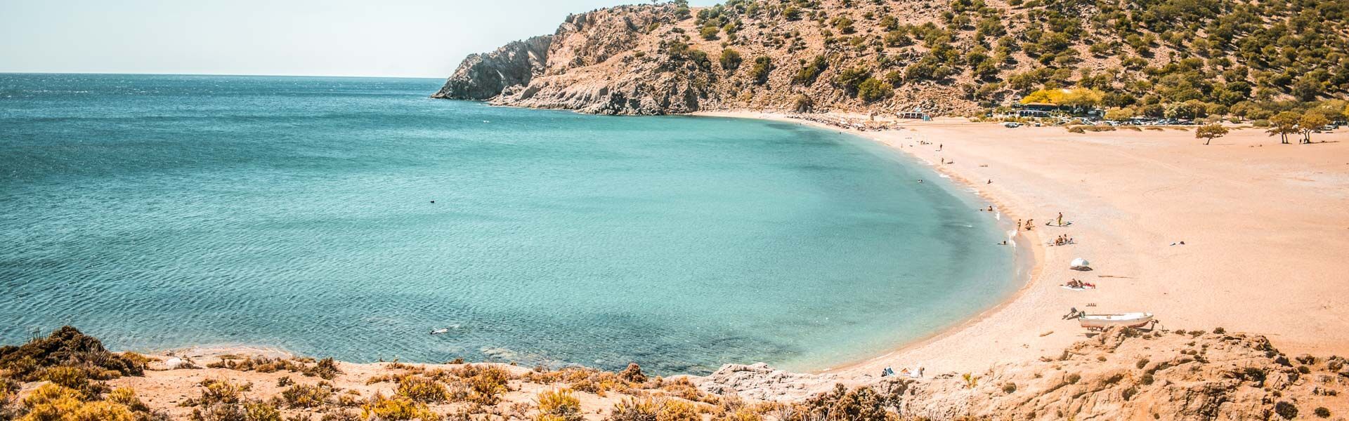 The beach of Pachia Ammos, in the south of the island, is one of the most beautiful sandy beaches in Greece