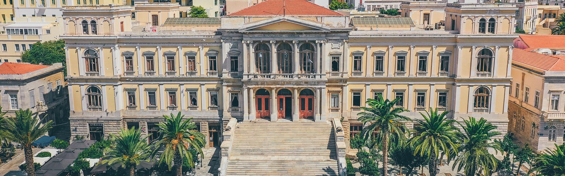 Dominating Miaouli Square is the Town Hall, hands down the grandest building on the island