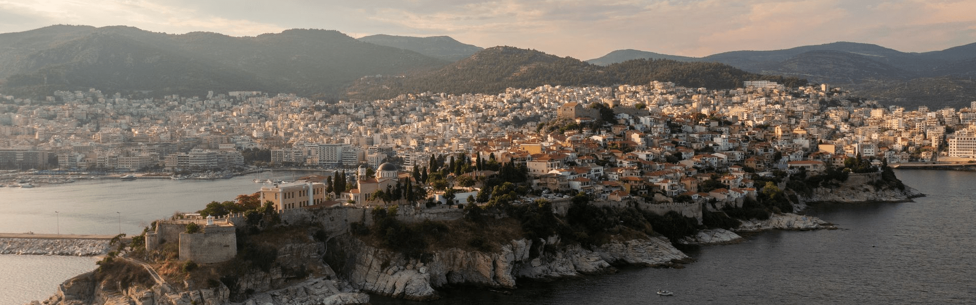 Aerial view of Kavala's old town