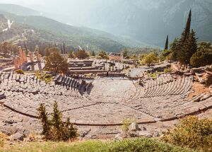 Located above the temple of Apollo, the ancient theatre looks over the entire sanctuary and a valley of olive trees