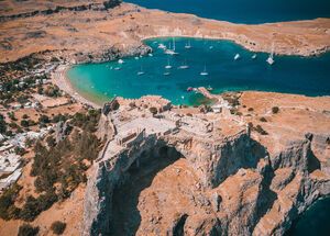 The Acropolis and the beach of Lindos