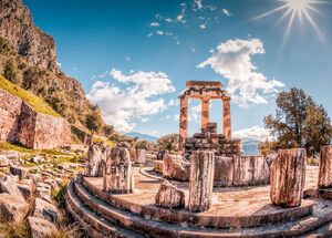 The Tholos of Athena pronaia, originally consisted of 20 Doric columns arranges around 10 Corinthian columns 