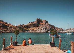 View of Lindos Castle from St. Paul's bay