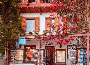 Lagstone streets with whitewashed stairs, flowers on the patios, pretty windowsills, well-kept homes at Skopelos town