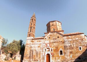 Old Kardamyli, a fortified cluster of towerhouses, rises around the 18th-century church of Agios Spyridon