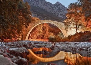 The famous arched stone bridge of Pyli, built in 1514