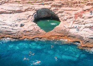 Giola lagoon the natural pool carved into the rock by the sea in Thassos