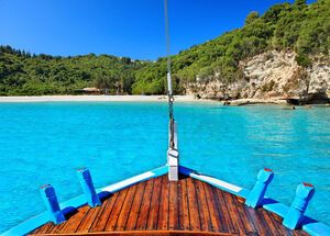 Approaching the exotic Voutoumi beach, Antipaxos island