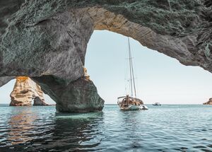 Kleftiko, a complex of volcanic rocks, one of the most recognizable landscapes of Milos