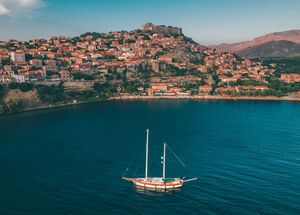 Sailing around Molyvos, a castle town overwatching the Aegean Sea
