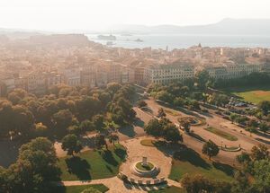 Corfu old town and Spianada square from above