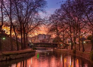 Sunset at the river Lithaios, in Trikala, Greece