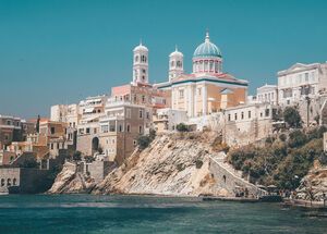 Heading northeast, you reach Ermoupouli’s magnificent main church, known locally as Agios Nikolaos of the Rich