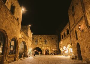 The medieval town of Rhodes at night 