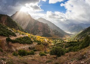 Mountain autumn landscape in the sunlight, Evritania, Greece