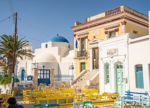 The strikingly coloured neoclassical Town Hall dominates the square