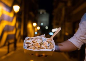 Bougatsa is a delicious filo pastry pie made either sweet with semolina-cream filling and dusted with icing sugar and cinnamon or savoury with fillings such as cheese or mince.)