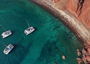 famous red volcanic beach Santorini island