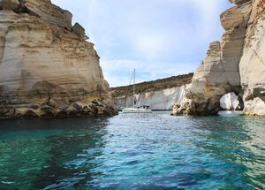 The rock formations and caves of Kleftiko (thieve’s den) are popular with boat trips 