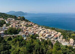 Aerial shot of Chlomos village of Corfu