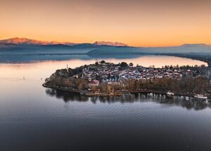 Aerial view of Ioannina lake (Pamvotida) and the Castle