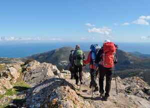 Hicking trail with people looking over the horizon