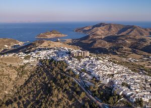 Aerial view of Chora, Patmos