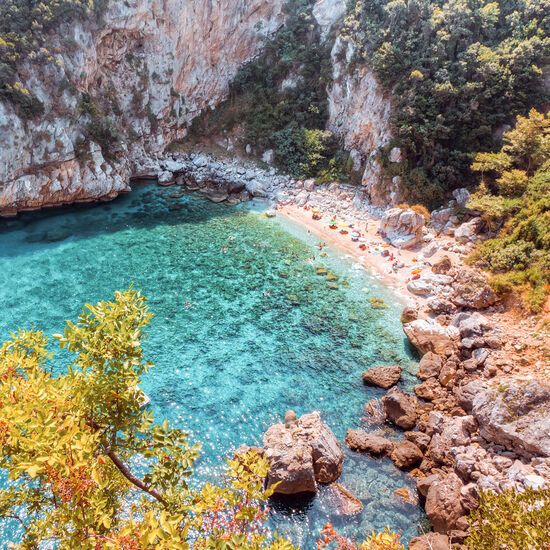Fakistra beach, where some scenes from the movie Mamma Mia! were filmed here